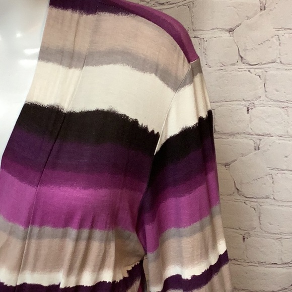 Josie By Natori Purple Tan White Striped Short Wrap Stretch Robe Sz M - Picture 4 of 12